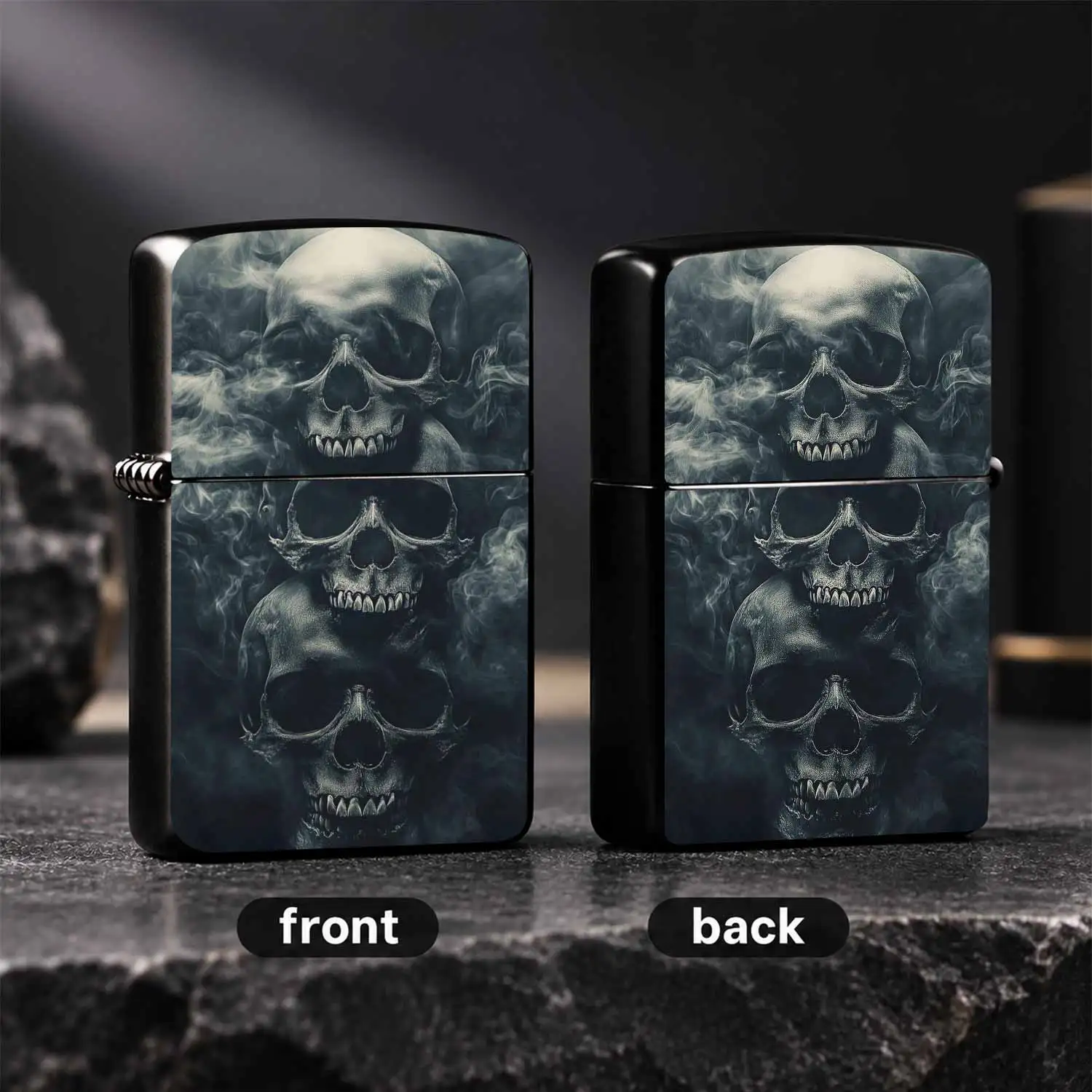 Vintage Stacked Skulls Pattern Lighter, Cool Artistic Stylish Portable Ignition Tool, Retro Aesthetic Decorative Accessory, Suitable For Daily Outdoor Multi-Scenarios, Exquisite Unique Gift For Your Friends And Hobbyists A Humorous And Inte