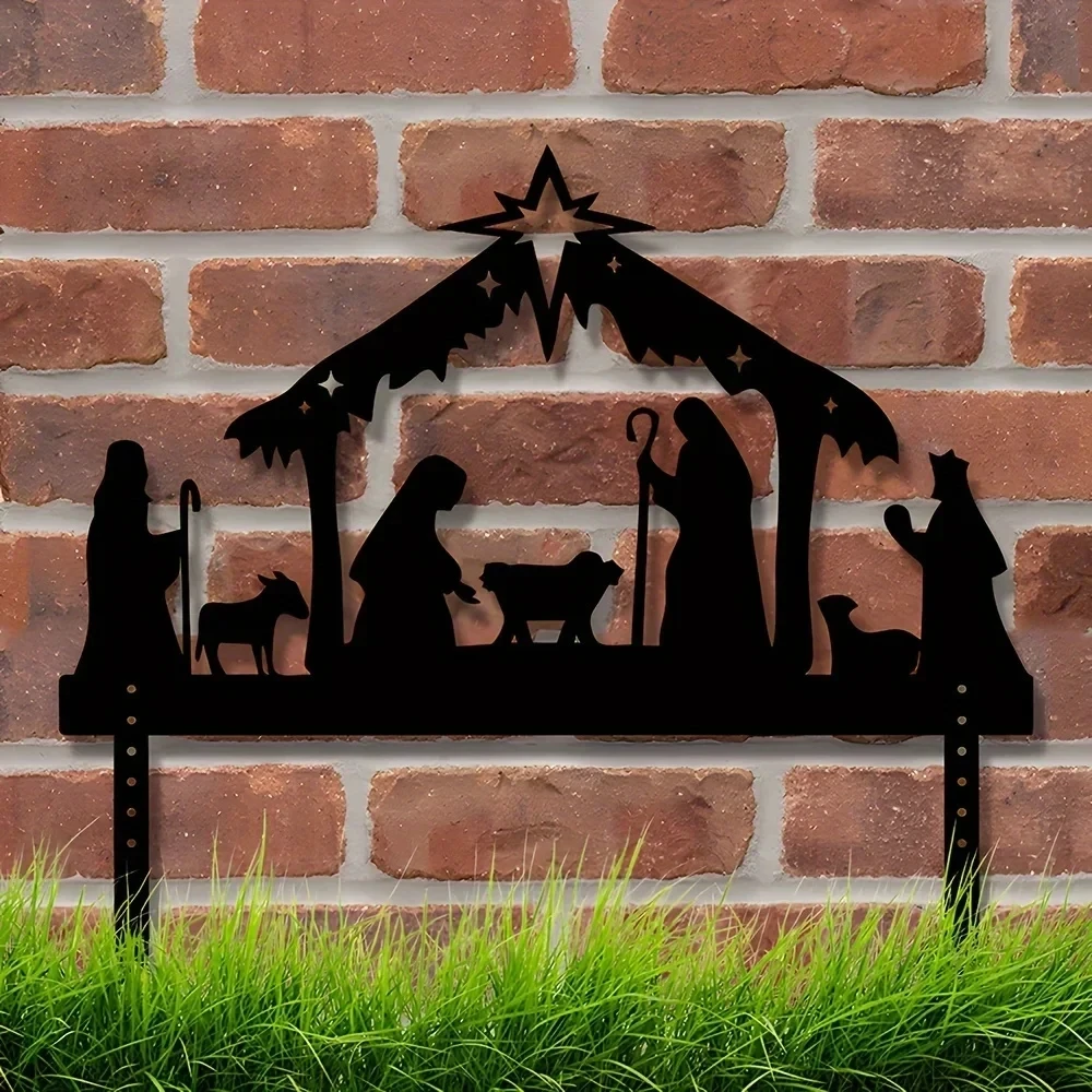 

Metal Nativity Outdoor Garden Lawn Insert Ornament, Sacred Night Christmas Eve Metal Projection Ornaments for Garden Party Décor