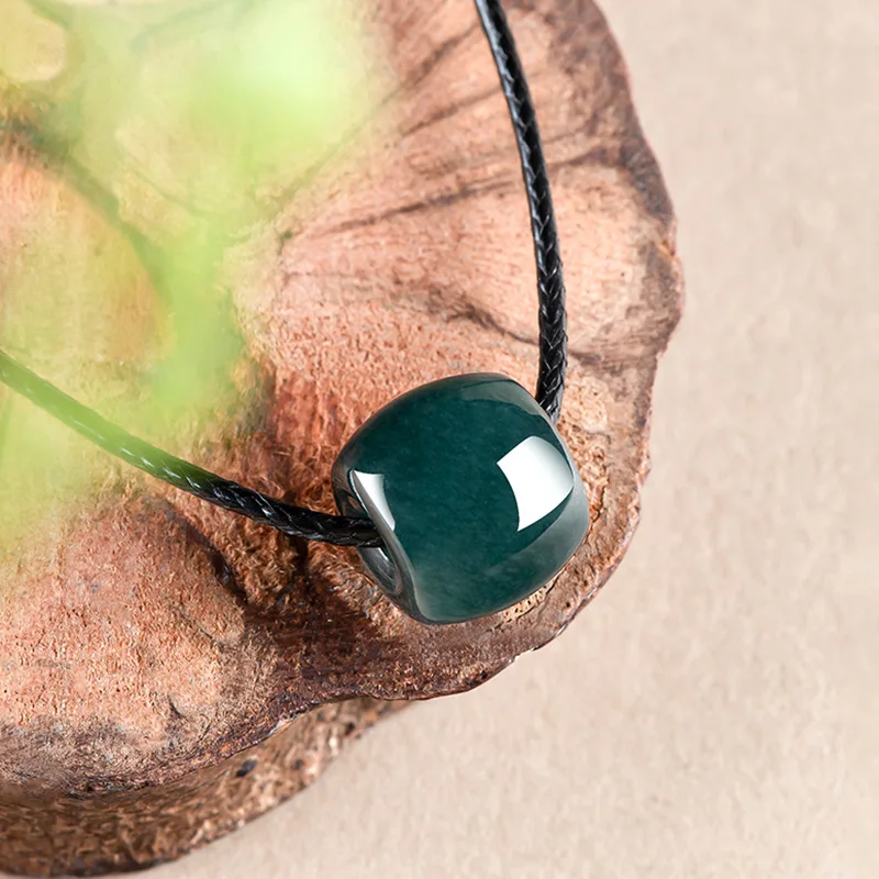 Natural A-grade Jade Deep Blue Water Carved Road Pendant Ice Jadeite Bucket Bead Women\'s Jewelry Pendant Wholesale Drop Shipping