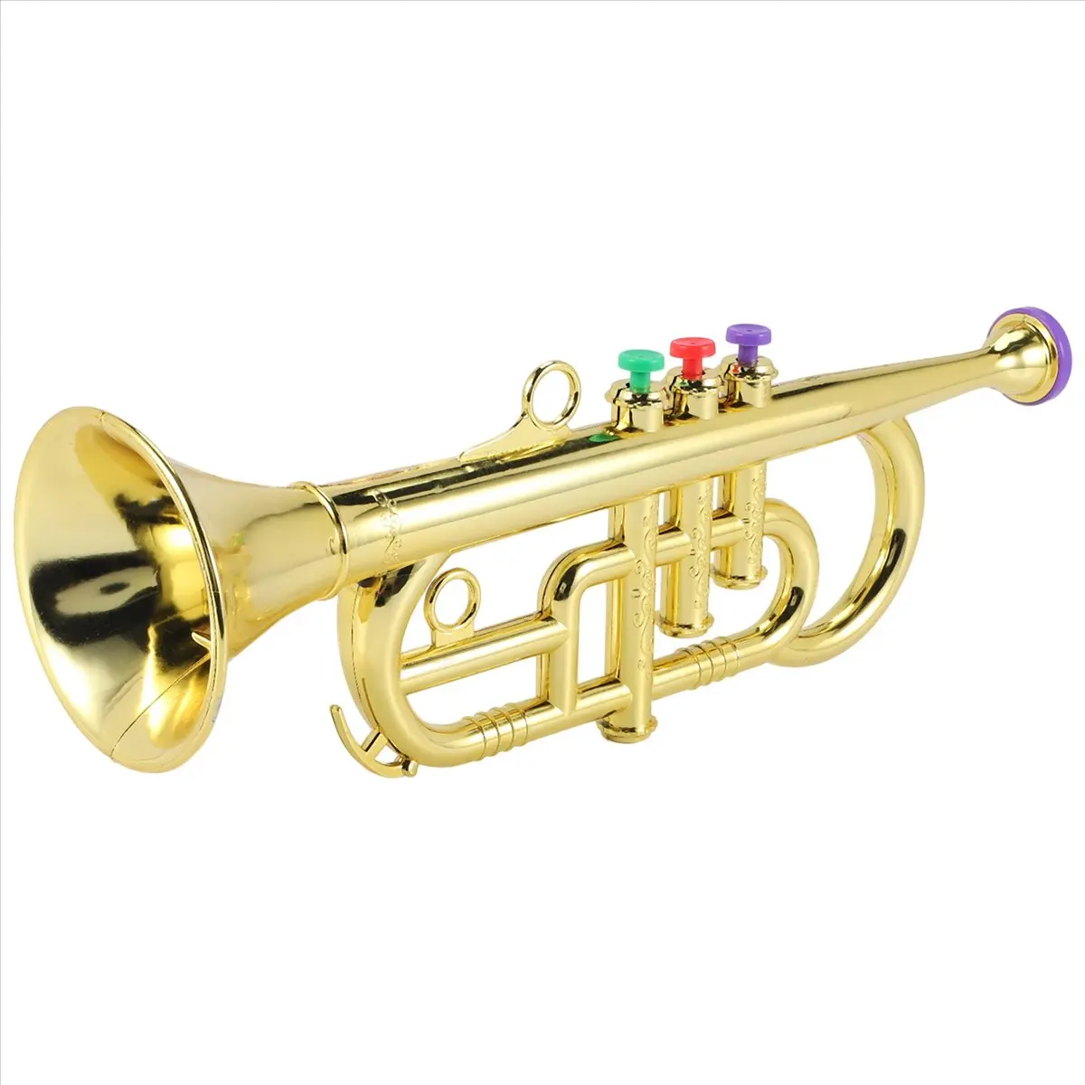【Buy New】Trumpet 3 Tones 3 Colored Keys Simulation Play Musical Wind Instruments for Children Birthday Party Toy Gold