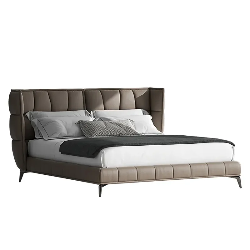 Italian Minimalist Leather Double Bed Modern Wabi Style Master Bedroom Furniture Designer Model Room