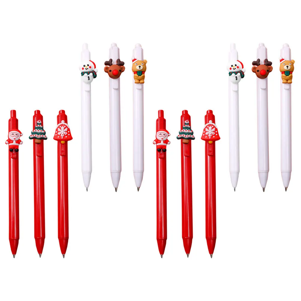 

12Pcs Creative Plastic Gel Pen Push-Type Christmas Design Smooth Flow Writing Utensils for Students Office Use