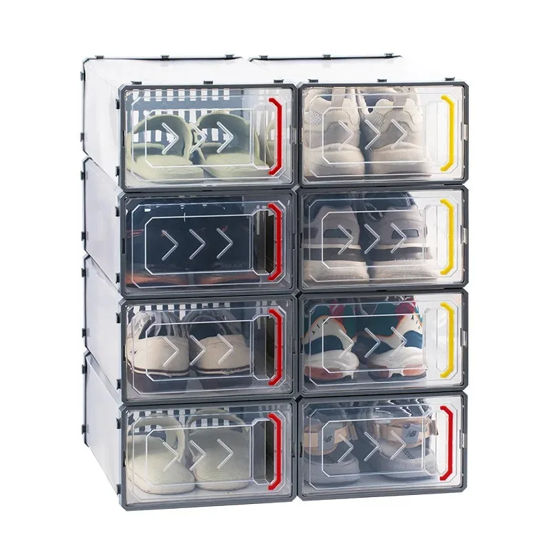 6pcs Plastic Shoes Case Thickened Transparent Case Plastic Shoe Boxes Stackable Box Shoe Dustproof Shelf Stack Organizer Shoebox