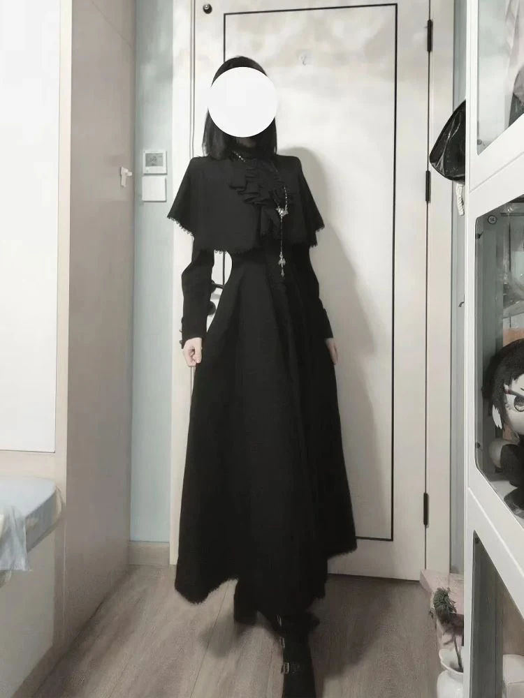 

2026 new Gothic Sle Lace Splicing A-Line Dr Two-Piece Set Bla Slimming oulder Wrap Hooded Cloak for Women Nighare Witch Theme