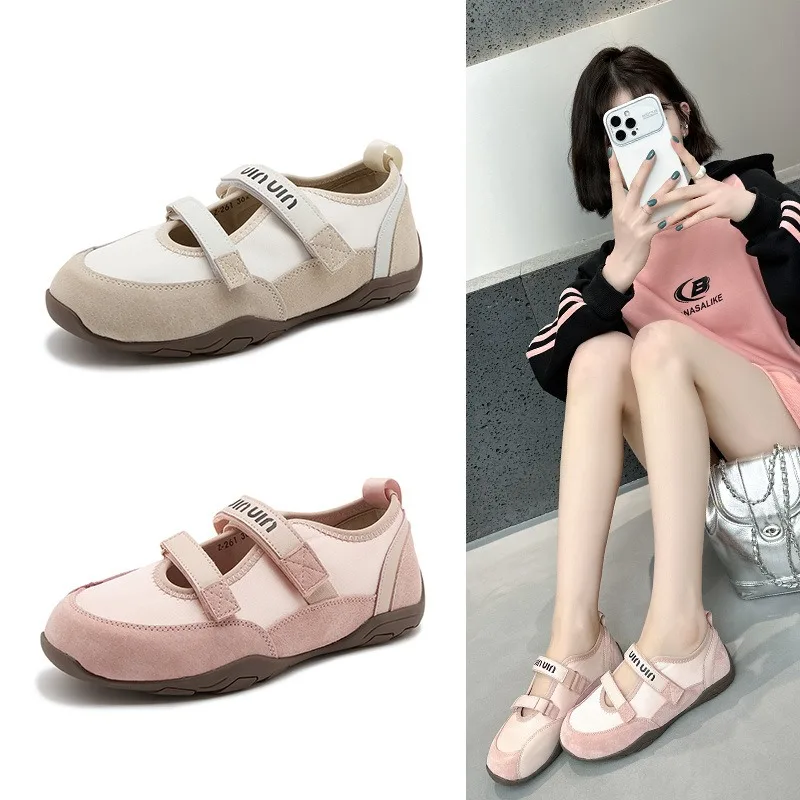 

Женские туфли Мэри Джейн на липучке, весенние, новые, с перфорацией, с низким вырезом, не утомляющие ноги, повседневные кроссовки