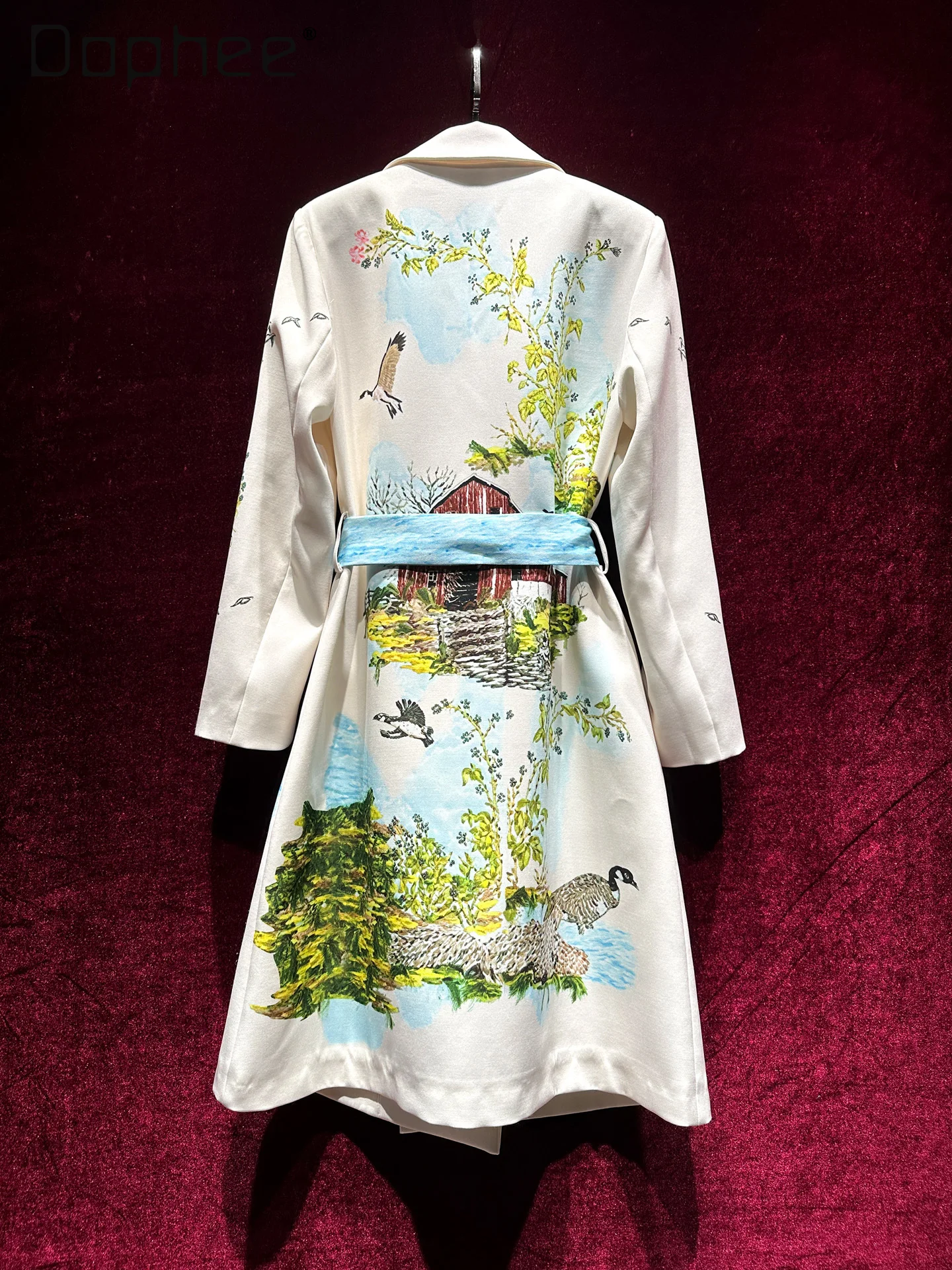 

Fashion Floral Print Trench Coat for Women Commuter Style Mid-Length Slim Turn-Down Collar High-End Socialite Ladies Trench Coat