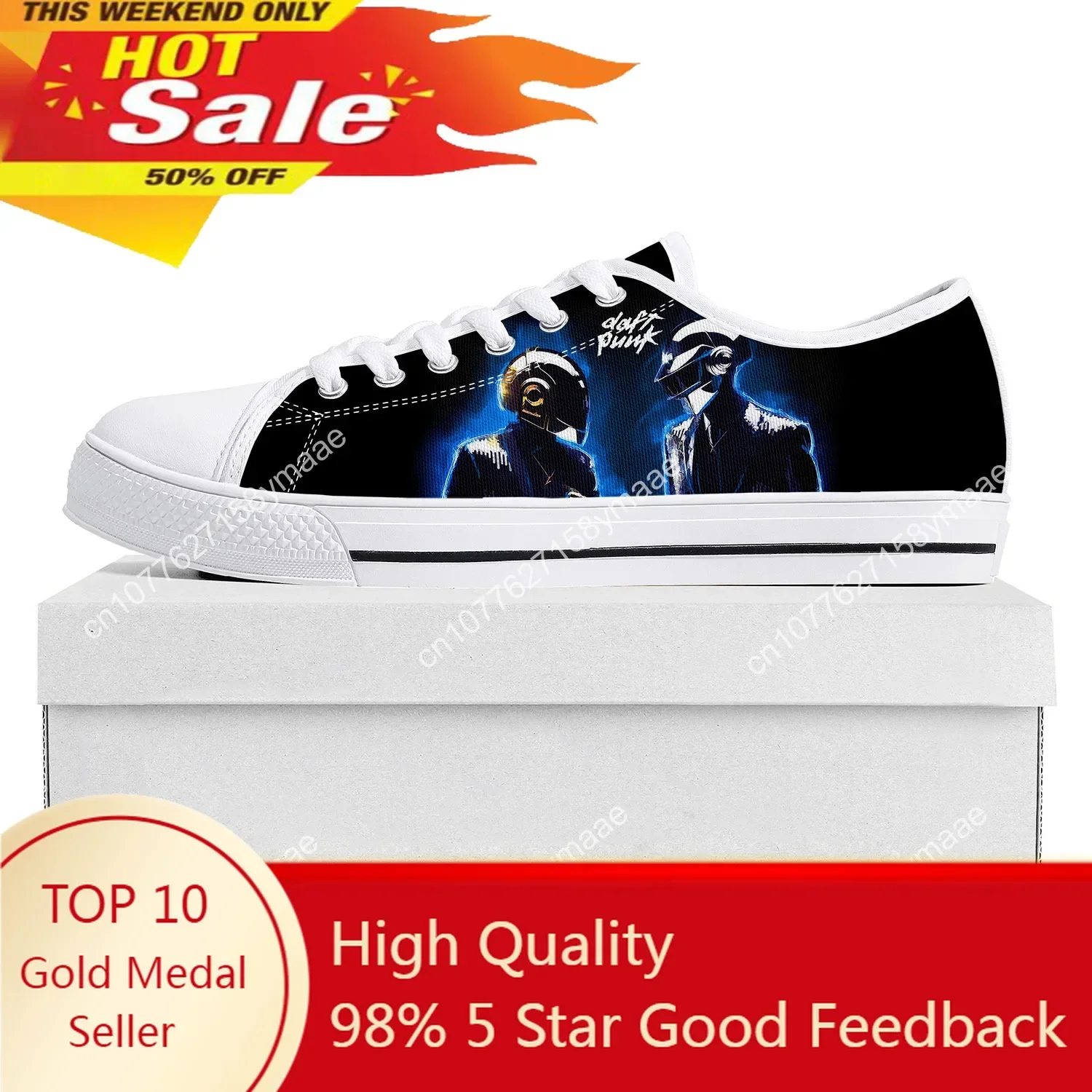 Daft Punk Band Low Top Sneakers Mens Womens Teenager Canvas High Quality Sneaker Casual Custom Made Shoes Customize Shoe White