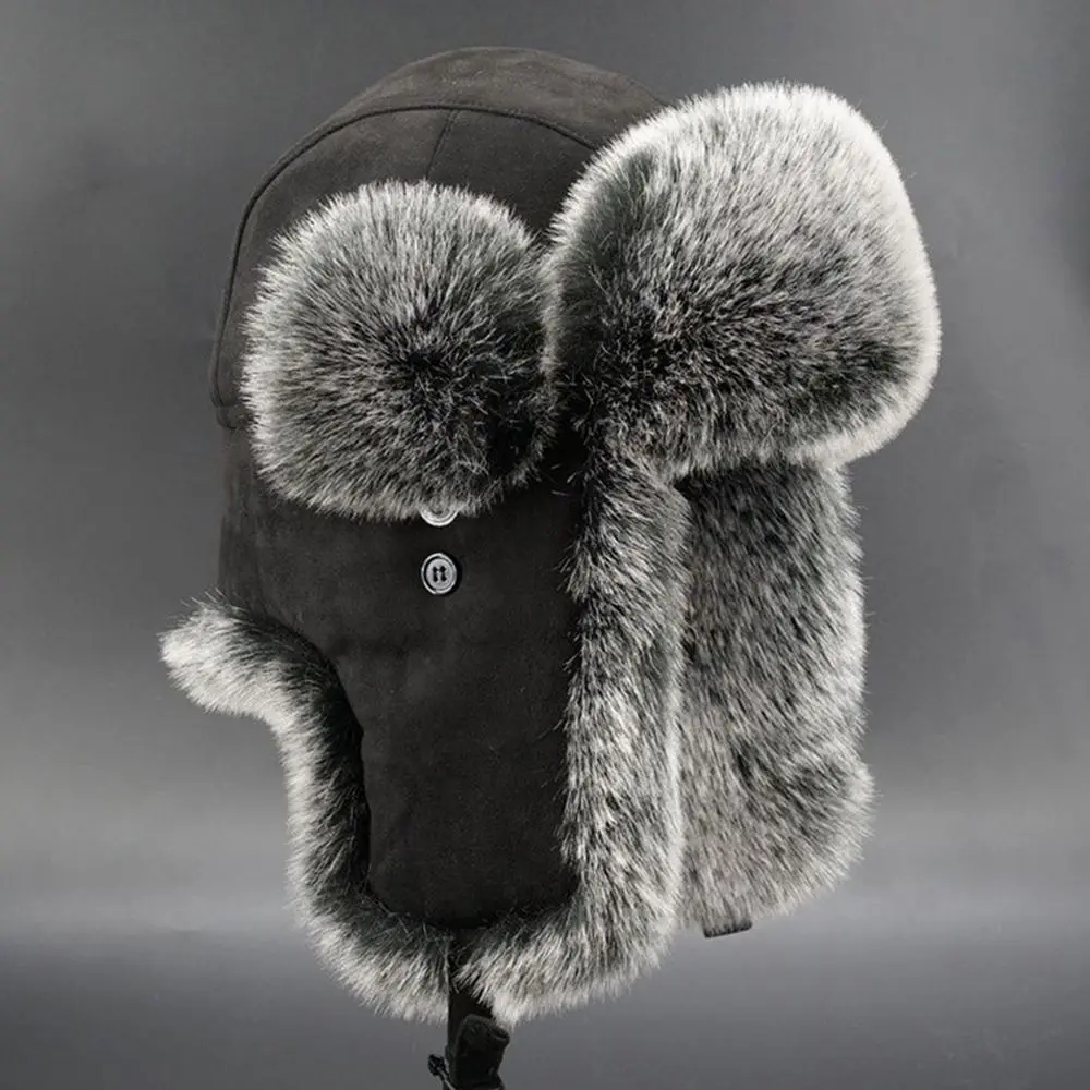 

Suede Leather Ushanka Russian Cossack Trapper Hat Faux Fur Earflap Earflap Bonnet Bomber Hats