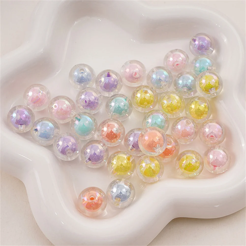100Pcs 8-12mm Round Acrylic Transparent Frosted AB Color Loose Beads Spacer Beads For DIY Jewelry Making Handmade Accessories