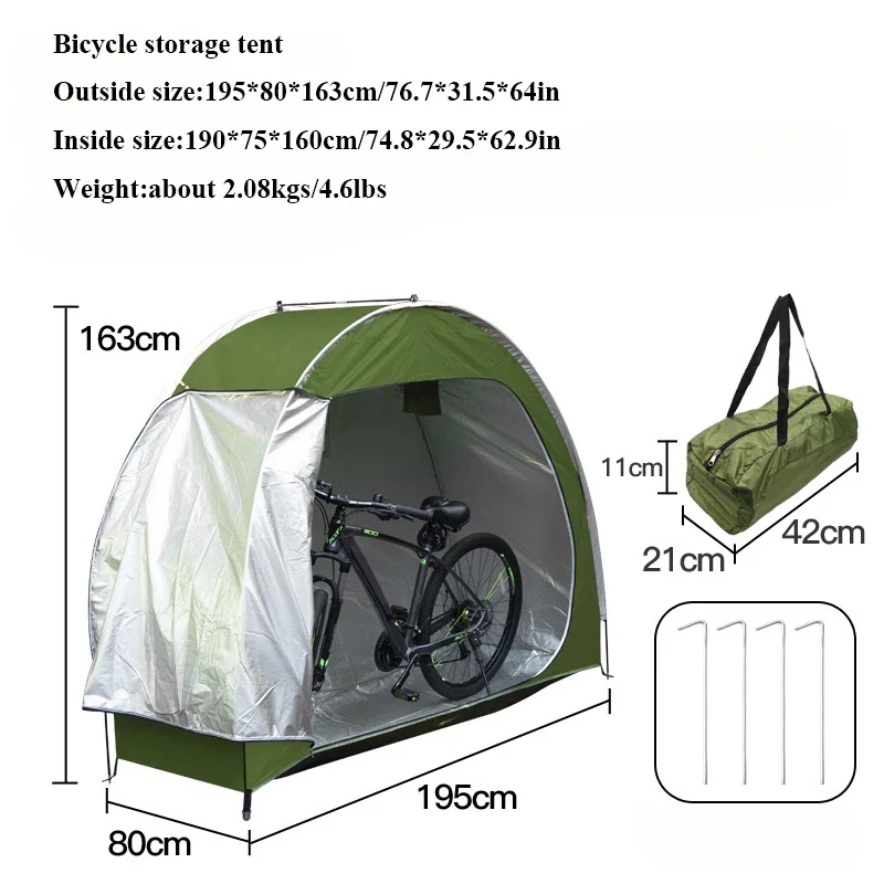 Outdoor Bicycle Storage Shed Tent 210D Silver Coated Oxford Fabric Portable Waterproof Foldable Single Bike Convinient Cover