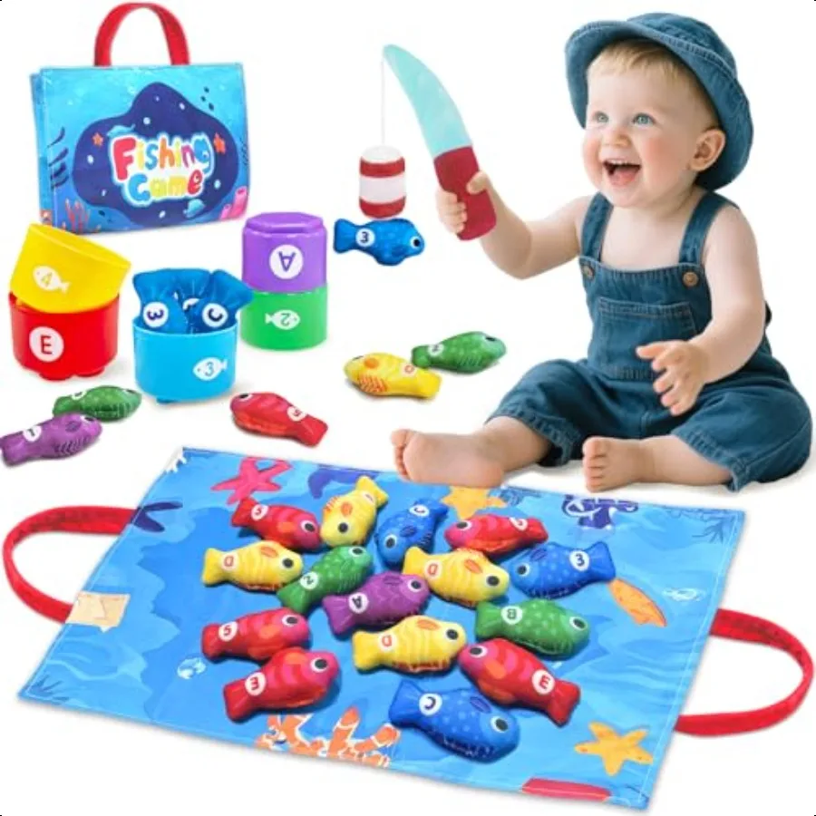 

Игрушки Монти для 1-летней рыбалки для малышей с штабелируемыми чашками, обучающие развивающие игрушки для мальчиков и девочек 1–2 лет, рождения