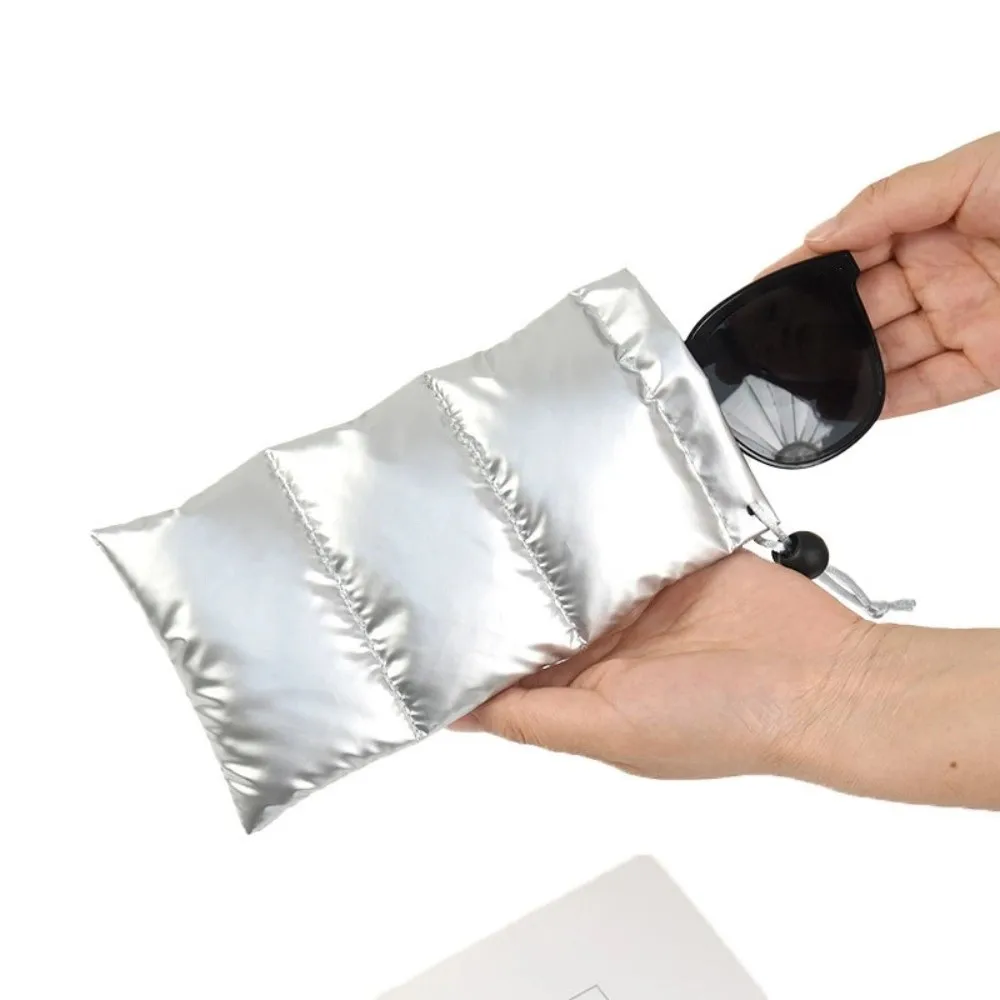 

Trendy Soft Sunglasses Case Silvery Drawstring Storage Bag Portable Eyewear Holder Travel Accessory