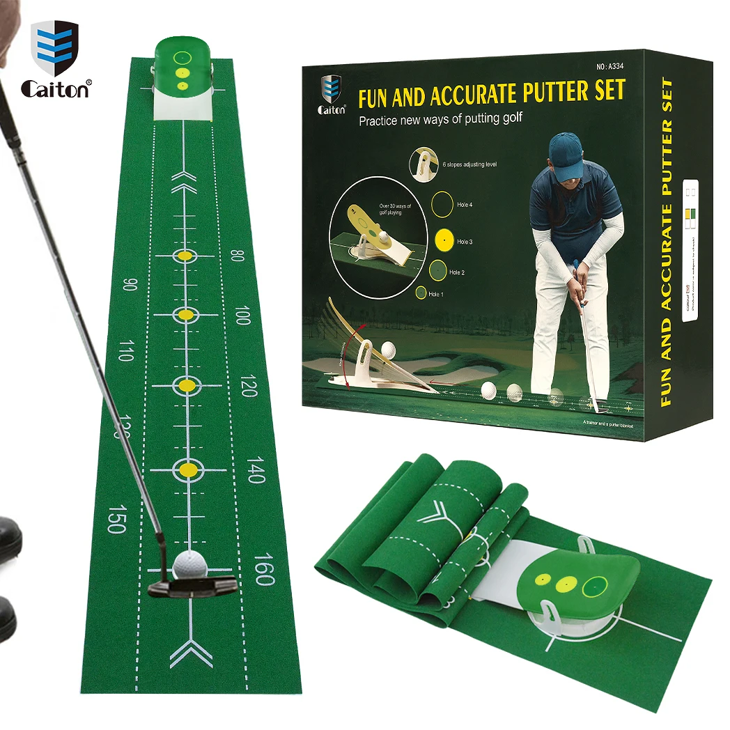 Caiton Golf Putting Mat: Portable Foldable Design, 6 Adjustable Slopes, Realistic Indoor Green with Auto Ball Return