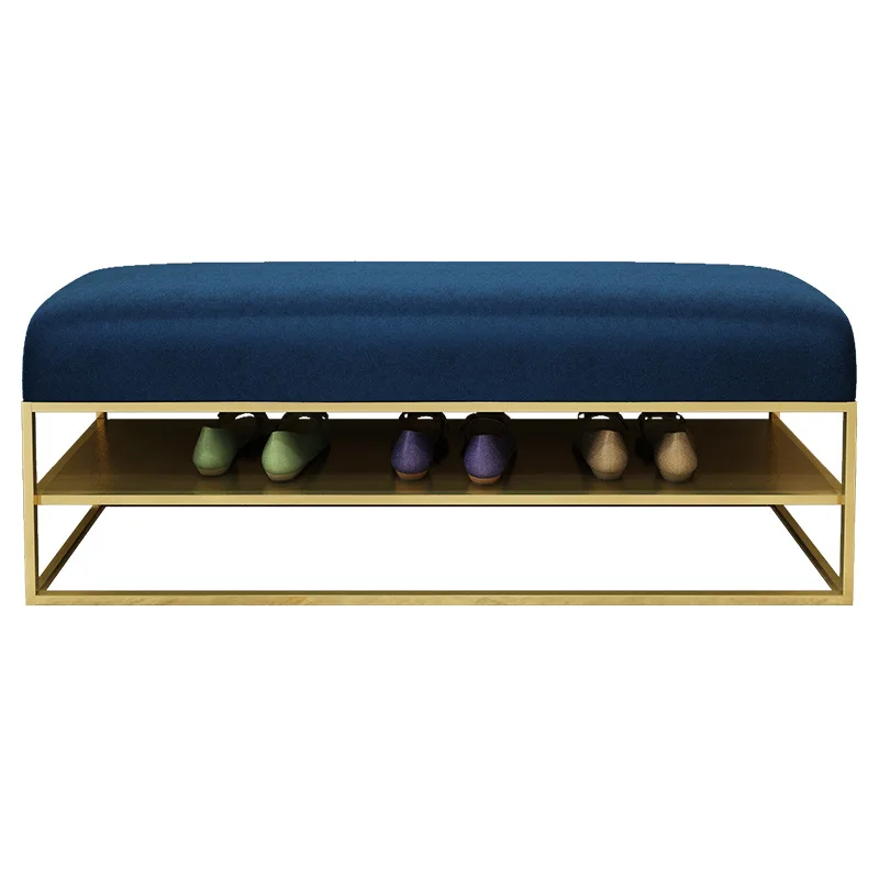 

Nordic simple household entrance fabric shoe stool, wrought iron bed tail storage bench, double-layer shoe changing stool