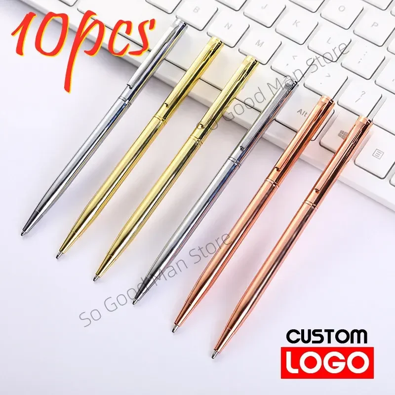 10 Pcs Metal Pen Custom Logo Wholesale Business Gift Pen Front Desk Signature Ballpoint Pen Birthday Gift Student Stationery