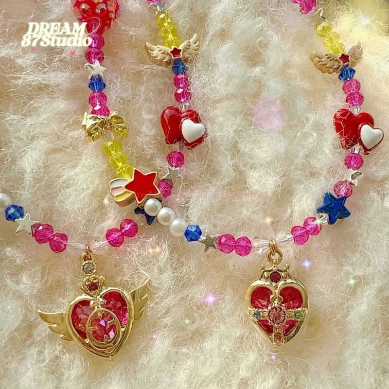 Sailor Moon Warrior Anime Peripheral Cartoon Eternal Moon Crystal Heart Keychain Beaded Wing Bag Pendant Anime Fans Decor Gifts view 6