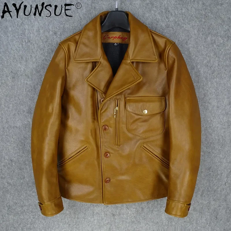 AYUNSUE Men Jacket 2020 Men's Clothing Real Cowhide Leather Clothes Male Retro Style Mens Autumn Coat Ropa De Hombre LXR518