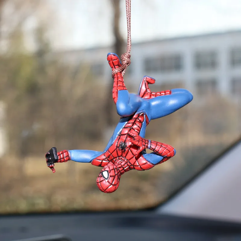 Marvel Spider Man จี้รถฮีโร่ Avengers การ์ตูน Action Figure กระจกมองหลังหนัง PU Lanyard อุปกรณ์เสริมของขวัญ