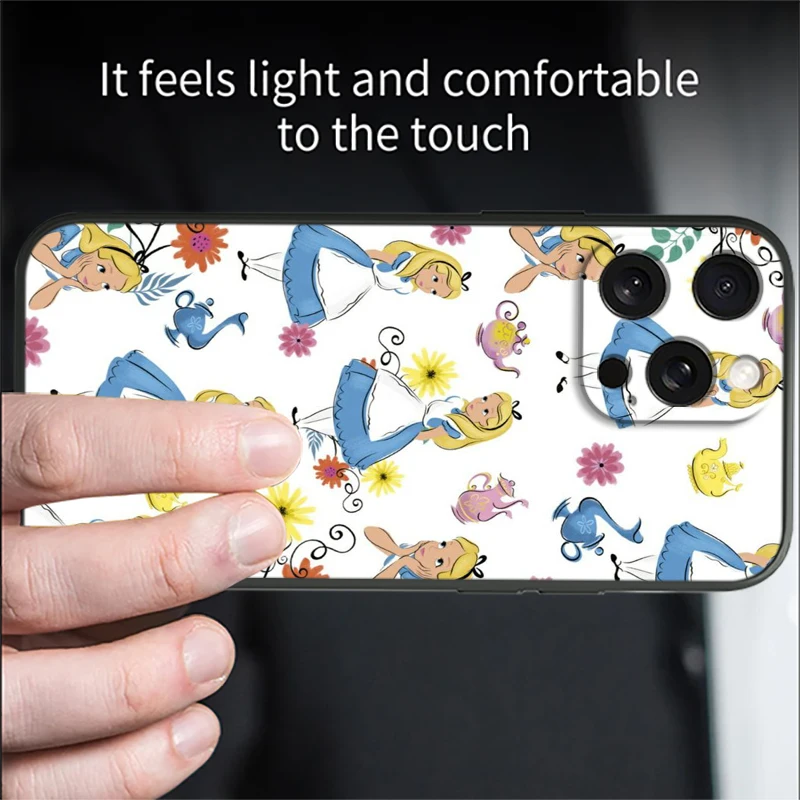 Alice Disney Cartoon Beauty For iPhone 15 14 13 12 11 XS XR X 8 7 SE Pro Max Plus Mini Black Back Phone Case image 5