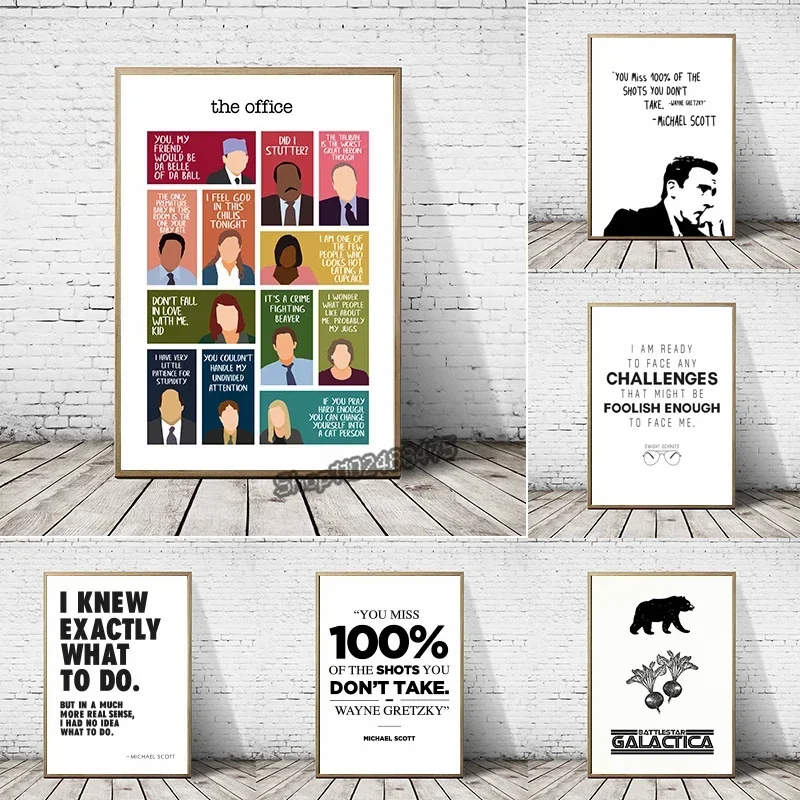 مكتب التلفزيون تظهر الفن قماش المشارك اللوحة ، مايكل سكوت يقتبس ، الحد الأدنى جدار الفن ، صورة الطباعة ، ديكور المنزل #1
