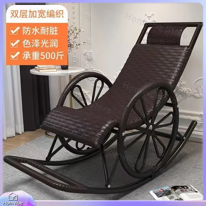 Rattan Rocking Chair Recliner Adult Folding Lounge Chair for Balcony Living Room Home Leisure Nap Sleeping Furniture for