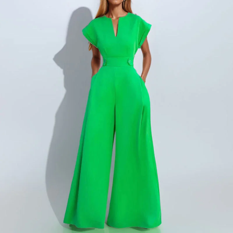 Women Solid Color Wide Leg Jumpsuits 2025 New Arrival Summer Cap Sleeves Loose Fashion Casual Modern Girls One-piece Pants