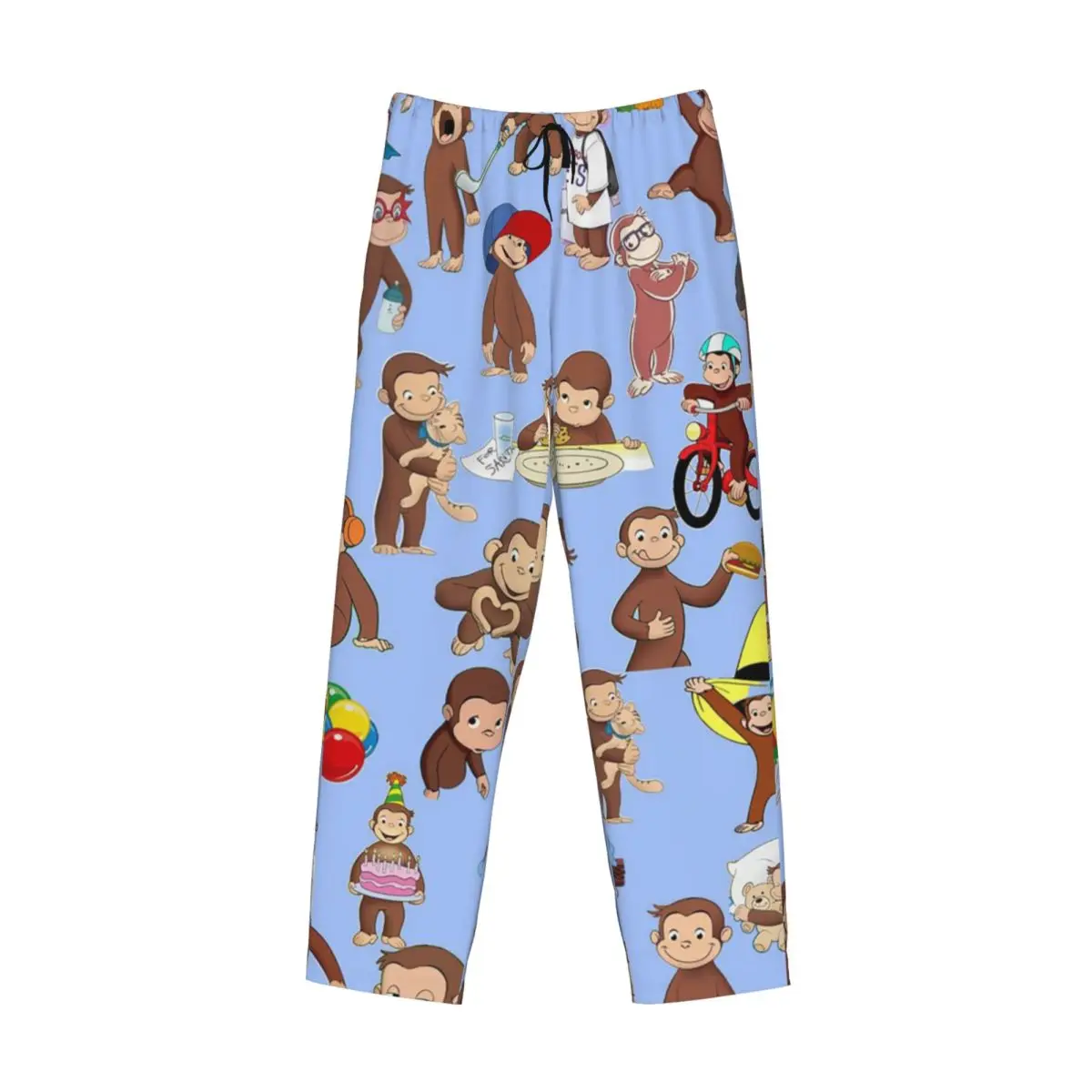 Custom Anime Curious George Monkey Pajama Pants Men Sleepwear Sleep Lounge Bottoms with Pockets