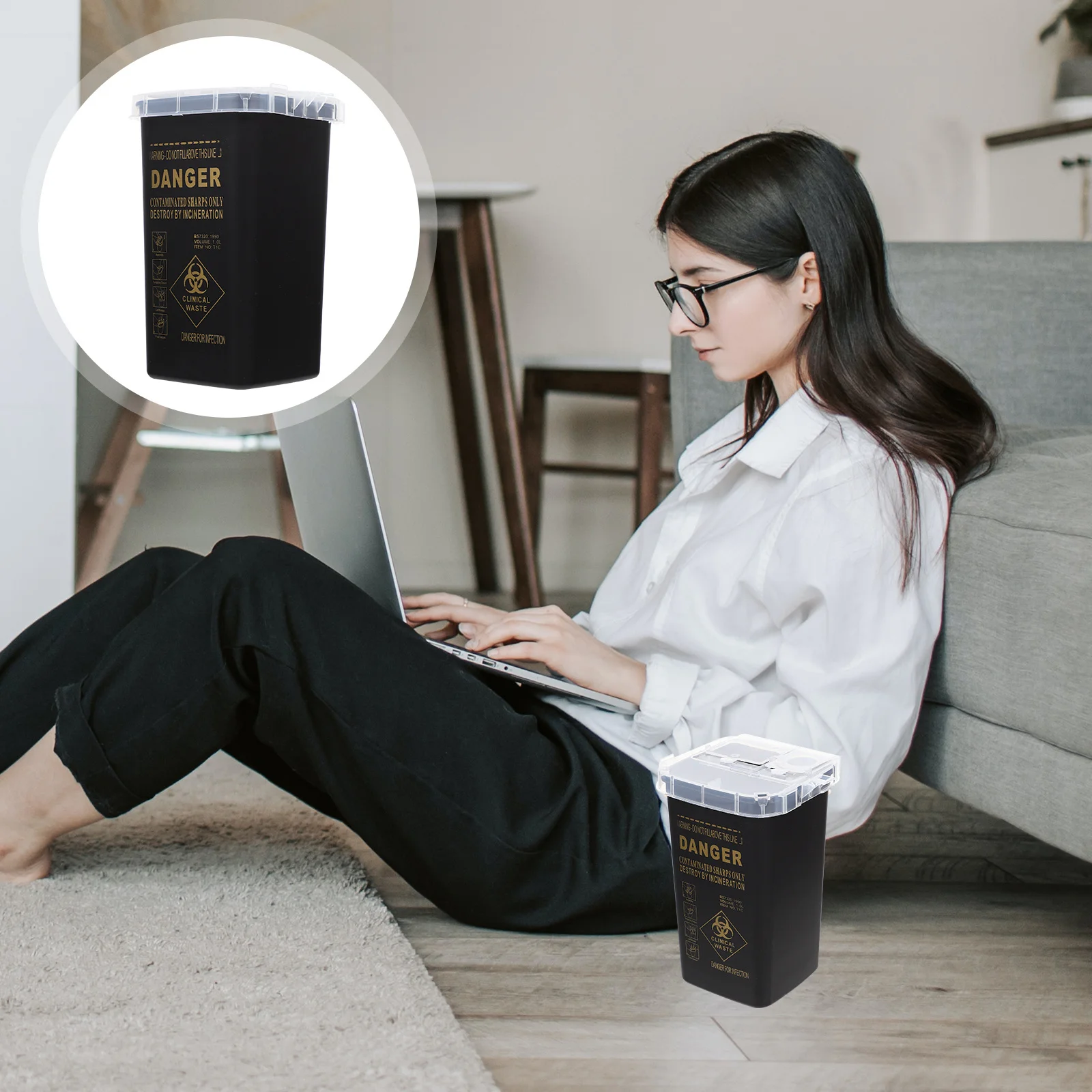 

Tattoo Sharps Trash Container Thick Durable Plastic Needle Disposal Box Professional Sharps Can for Salon Desktop Use