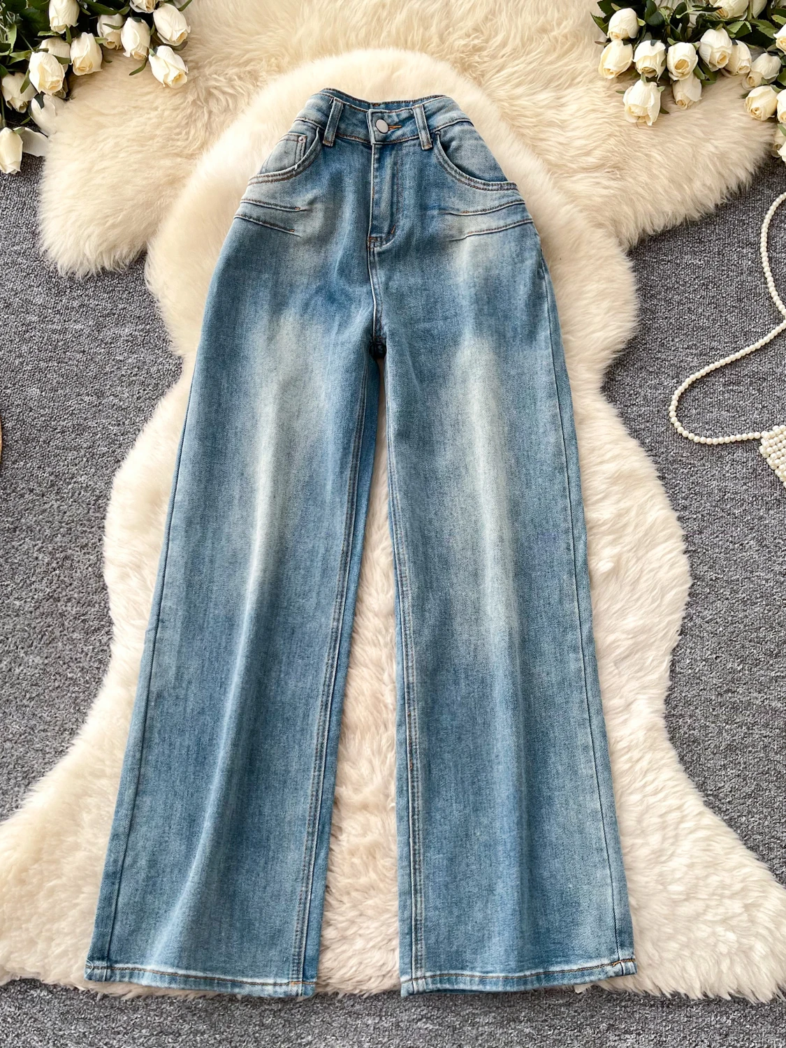 

Retro High Waist Wide Leg Jeans Lazy Straight Tube Loose Slimming Commuter Spring Long Pants Women's Fashion Casual Denim