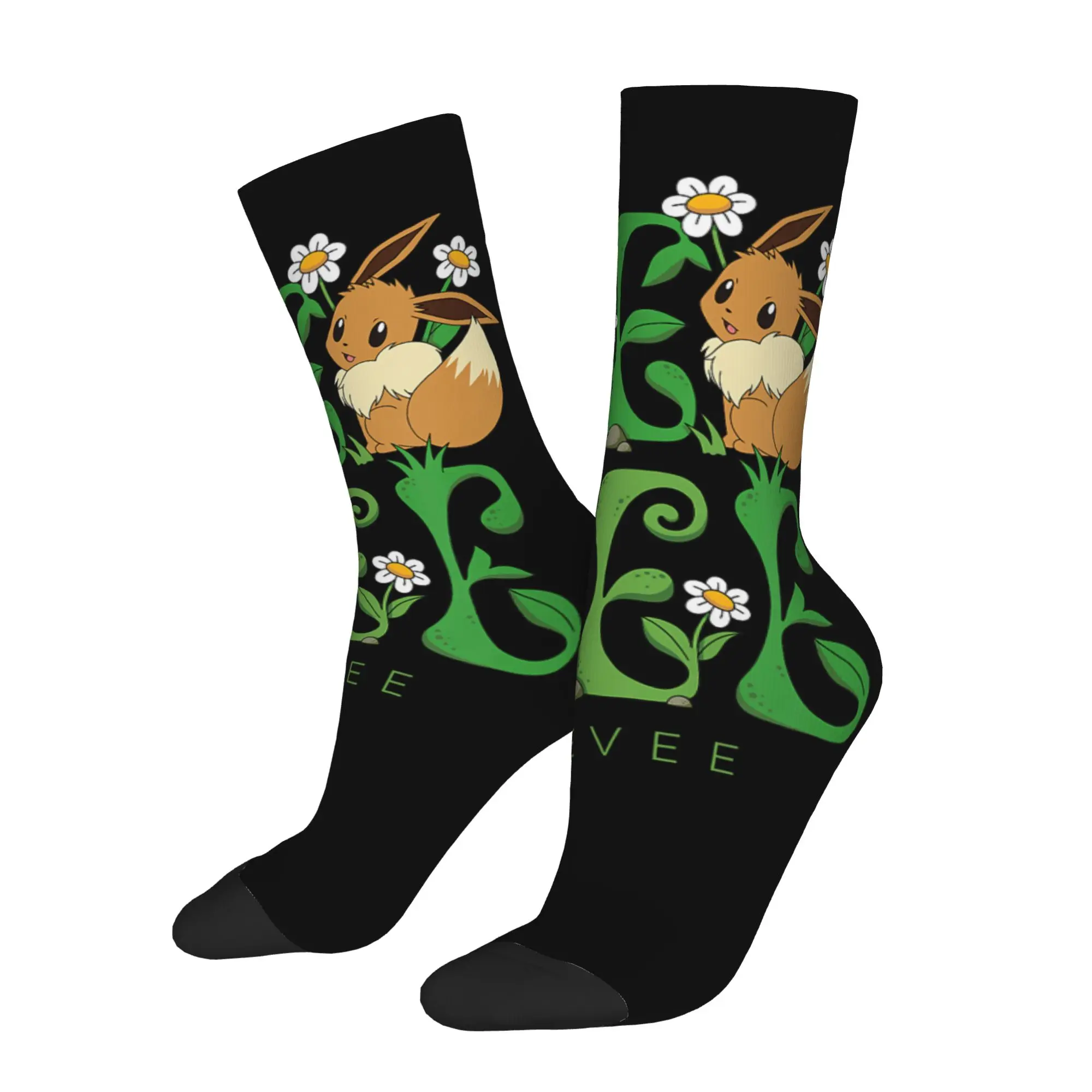 sports socks Pokemon   Eevee Floral First Generation Normal Type Retro  Street Style Novelty Casual Crew Crazy Sock