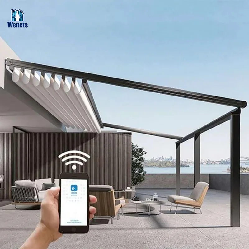 

High Quality Outdoor Electric Rainproof Sunshades Retractable Awnings with Roller Side Blind and LED Lights