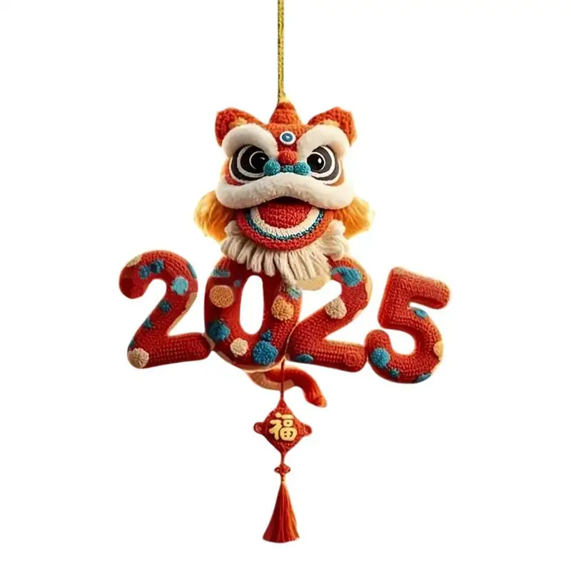 2025 Cute Acrylic 2D Car Lion Pendant New Year Tree Hanging Ornament with Lanyard Easy To Hang  Spring Festival Home Decor