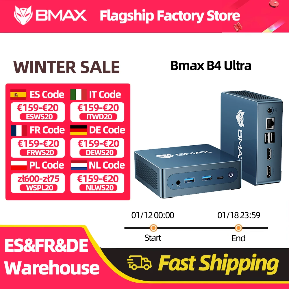 BMAX B4 Ultra Mini PC Windows 11 PC Intel N150 12 GB 512 GB SSD 2 * HDMI 1 * Tipo-C Supporta grafica Intel 4K a 60 Hz 1000 MHz