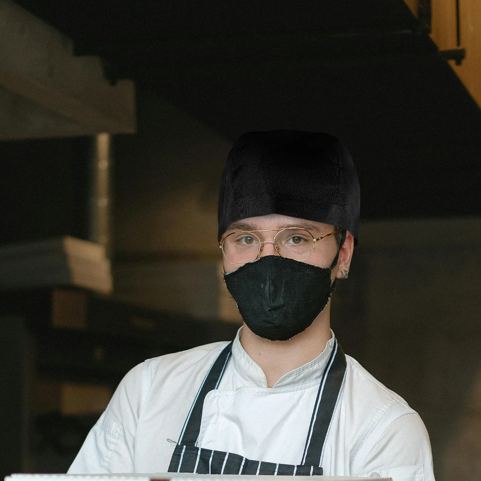 Cappello da chef con teschio in tela nera, stile nastro regolabile, adatto per cucinare, cuocere al forno, cucina, turbante pirata