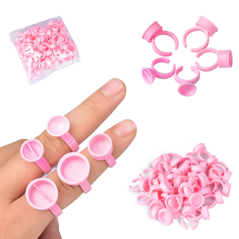 100Pcs Disposable Eyelash Glue Ring Holder Cup Heart-shaped Plastic Tattoo Pigment Holder Pallet Eye Lash Extension Makeup Tool