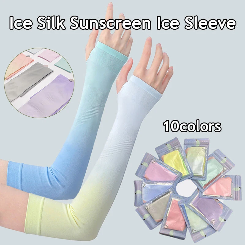 Manga de brazo de tela de hielo de Color degradado, Mangas de brazo de conducción Anti-UV de enfriamiento, cubierta de brazo fresca para ciclismo,