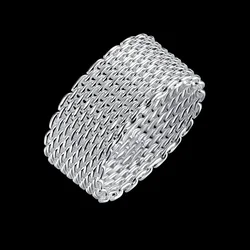 Hot Popular 925 Sterling Silver Simple Net Rings lady fine Jewelry for Women men Size 6 7 8 9 10 Fashion Vintage Wedding gifts