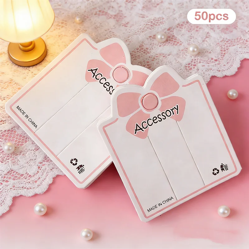 

2026 NEW Jewelry Display Cute Product Tags 50PCS, Pink Bow Design with 2 Holes, for Organizing & Packaging Small Accessories
