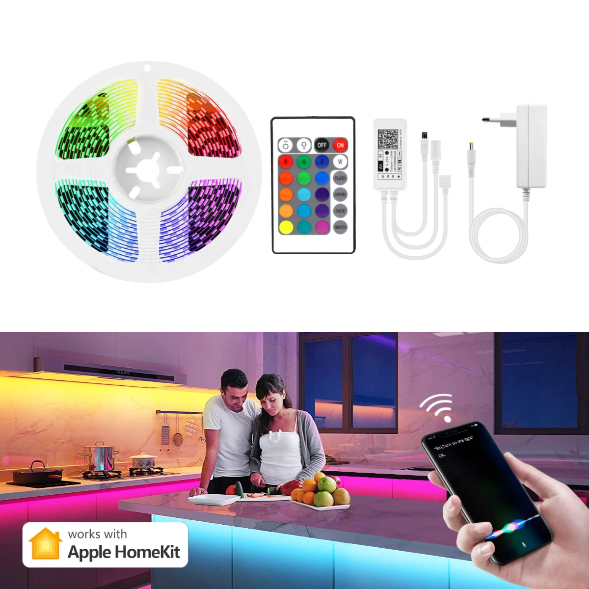 Alexa Compatiable Smart Home Control WIFI LED Light Strip Work With Apple Homekit Dohome APP Google Home RGB Lamp