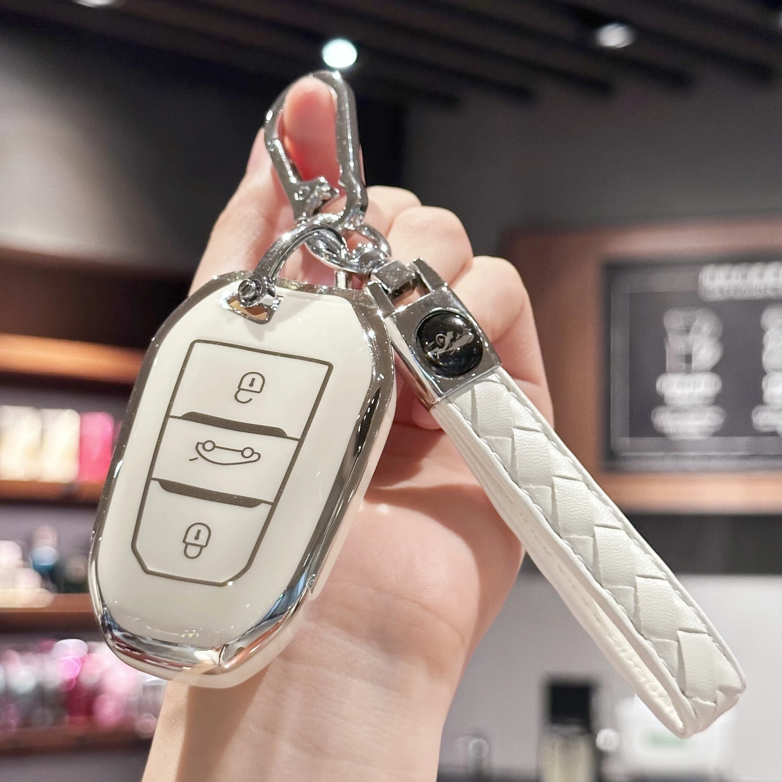 

Car Key Case Cover with Leather Keychain for Peugeot 2008 3008 5008 308 508 for Opel Grandland X Mokka Corsa Insignia