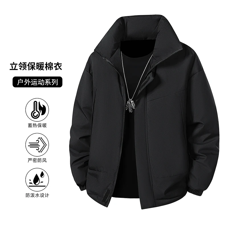 Solid Color All-match Men Parkas Thicken Warm Stand Collar Cotton Jackets Fashion Trend Zipper Male Clothes Winter Comfortable