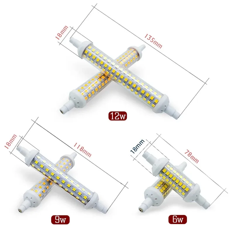 Ampoule LED R7S, lampe LED de remplacement halogène, 118 V, 78mm, 135mm, 2835mm, 6w, 9w, 12w, SMD 220