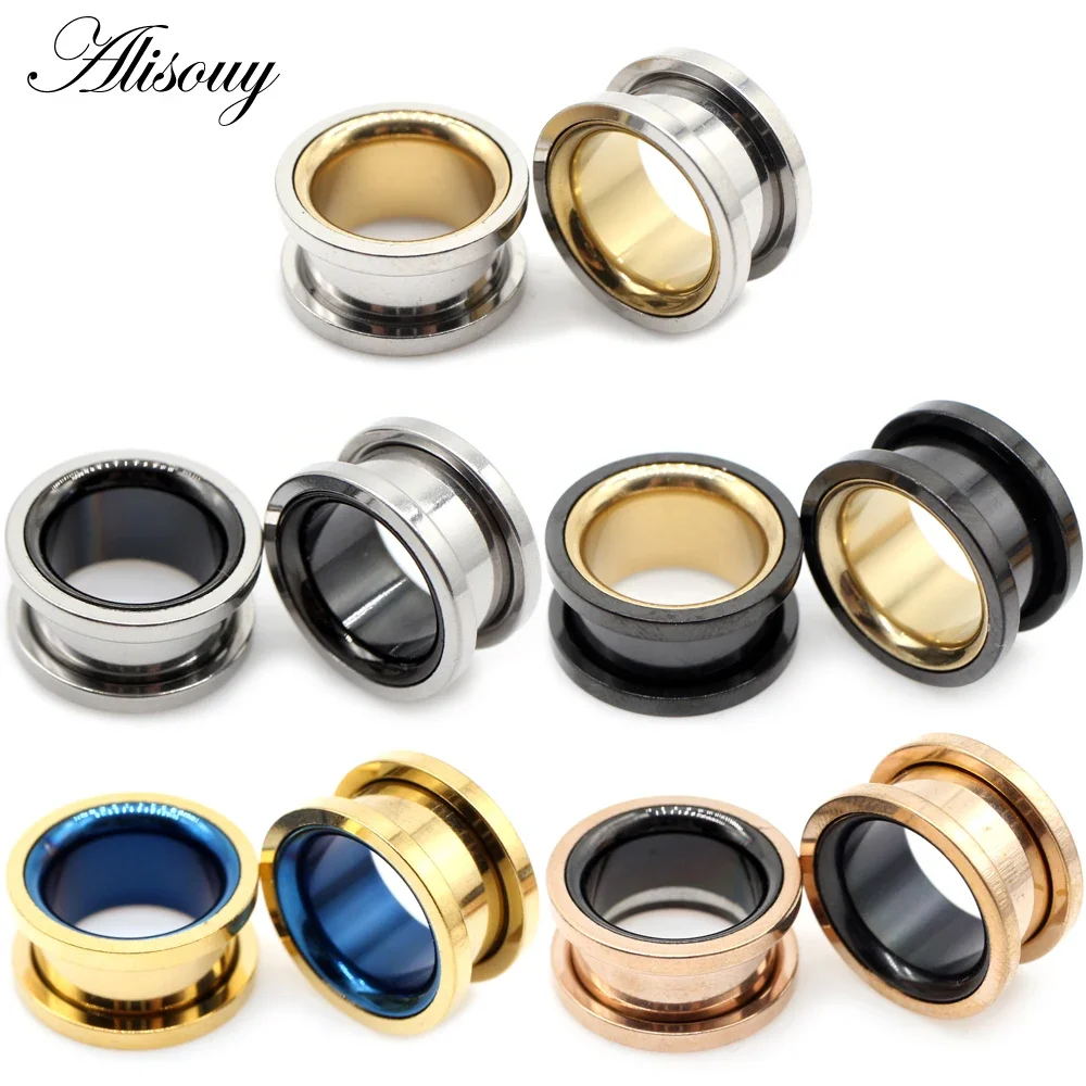 Alisouy 2 Pieces 6-30mm Stainless Steel Single Design Ear Tunnels Plugs Gauges Body Piercing Jewelry Screw Ear Expanders