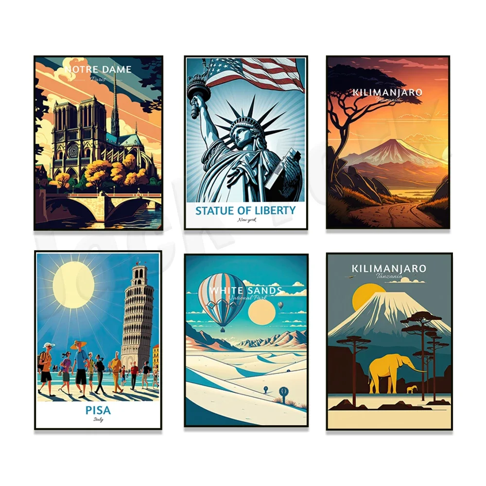 Traditional Marrakech, White Sands National Park, Mont Saint-Michel, Kilimanjaro, Italy, Himalayas, France, Japan travel poster