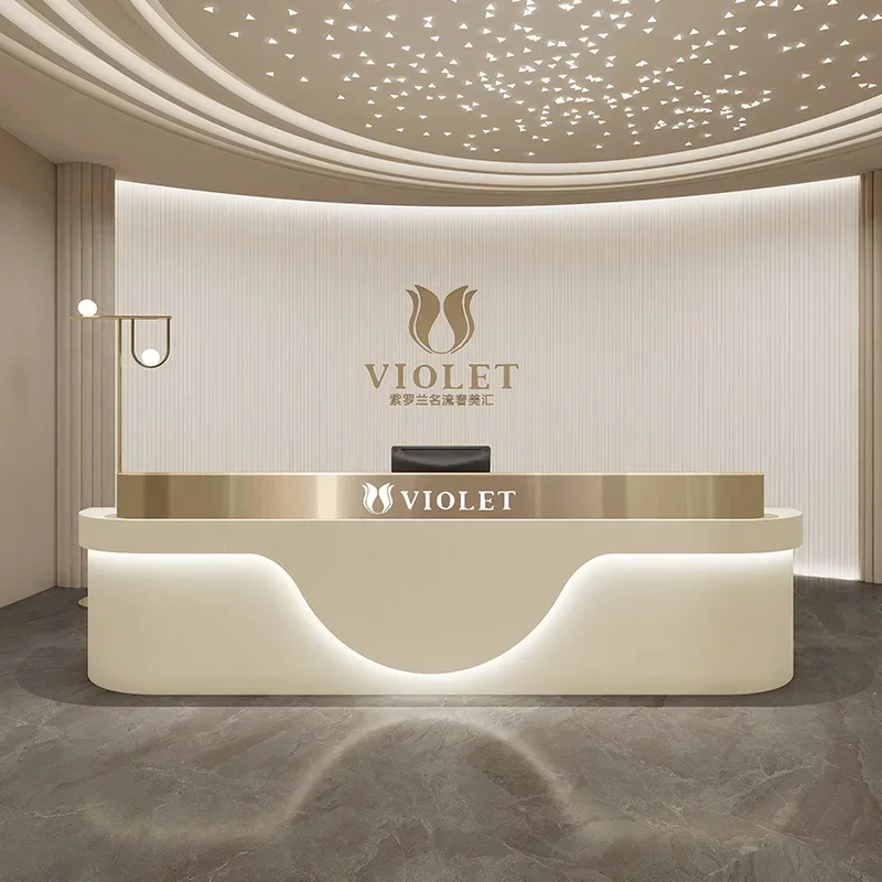 Modern Beauty Salon Reception Desks Simplicity Stainless Steel Reception Desks Elegant Large Mostrador Negocio Office Furniture