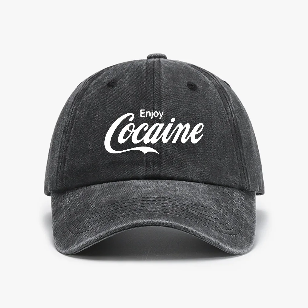 

Enjoy Cocaine baseball cap Vintage style Washed Soft top denim hat Fashion Funny men women casual snapback hats