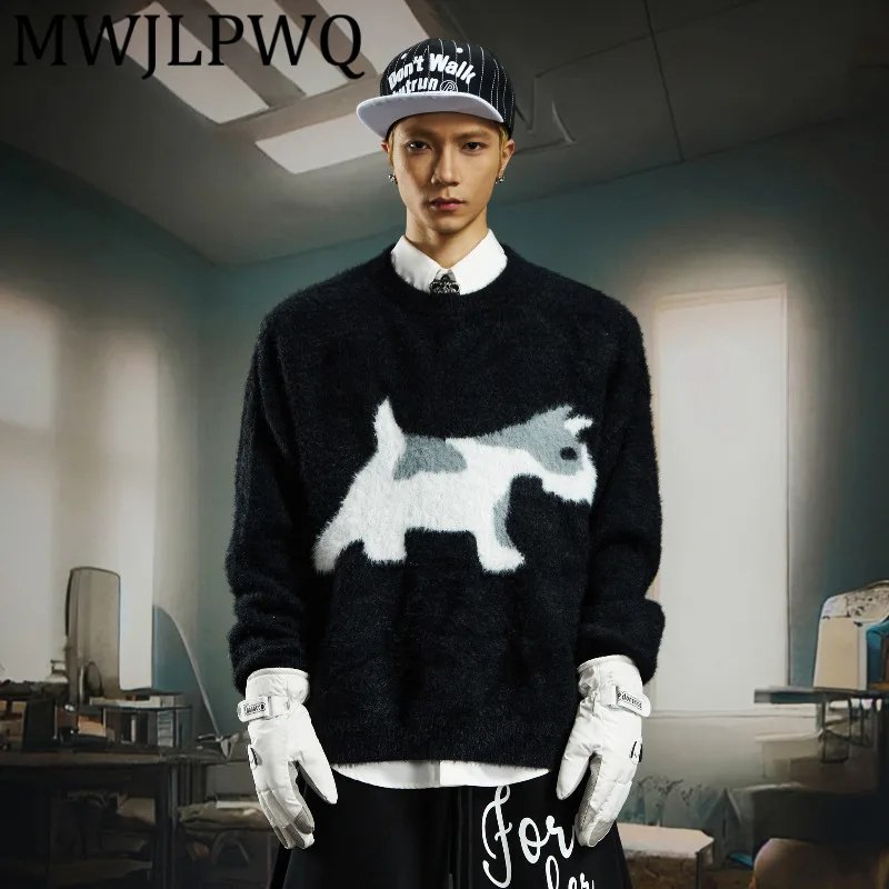 

MWJLPWQ удобный меховой теплый вязаный ленивый повседневный свитер с круглым вырезом, мужские уличные свободные топы унисекс, модные зимние 12537
