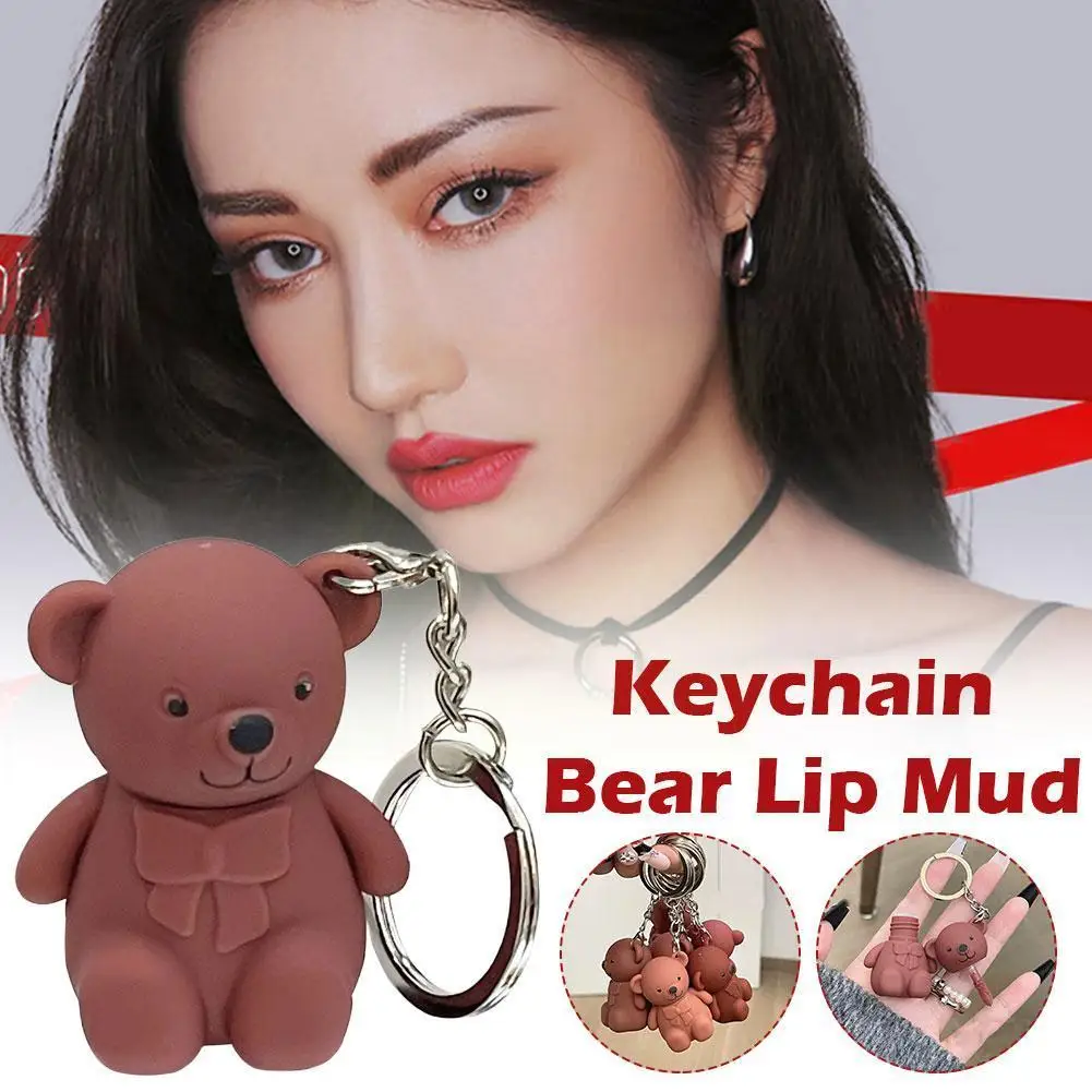 Sexy Long Lasting Velvet Matte Lip Gloss Cute Bear Lip Smooth Lipstick Sexy Makeup Silky Keychain Liquid Gloss Lip Balm Wom C7Q1