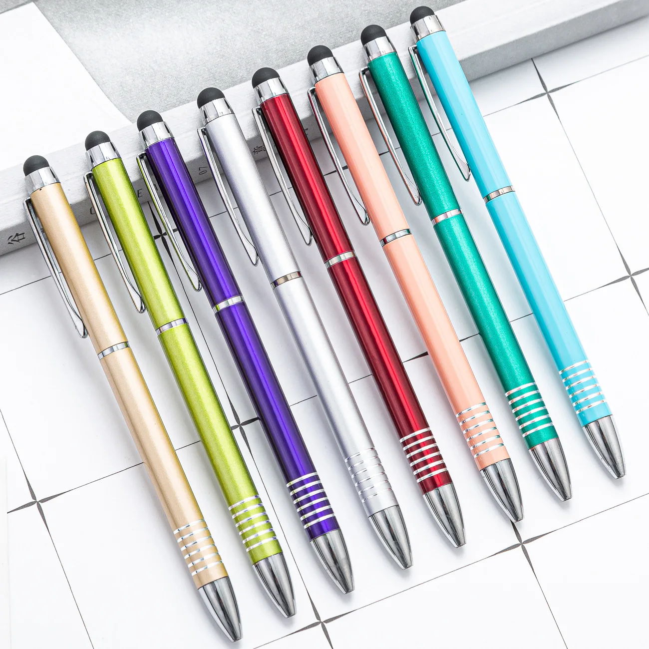 10Pcs Custom Logo Metal Ballpoint Pen Fashion Creative Stylus Touch For Ipad Iphone  Writing Stationery Office School Gift