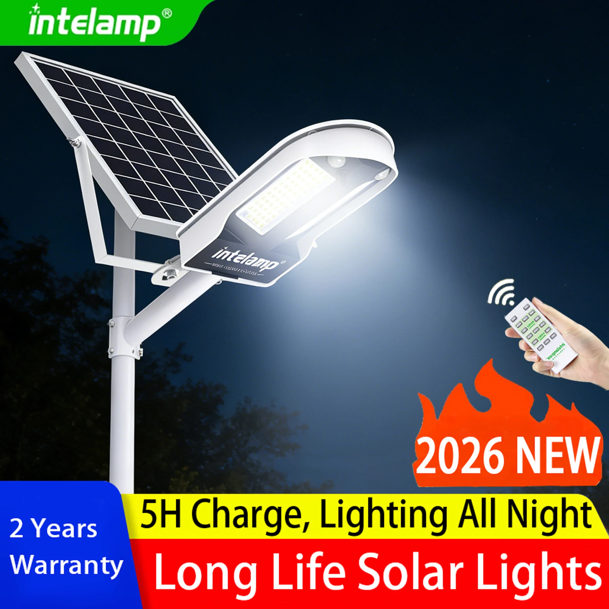 intelamp Long Battery Life 12500mah Outdoor Solar Light With Super Large Solar Panel Motion Sensor Light Garden Street Yard